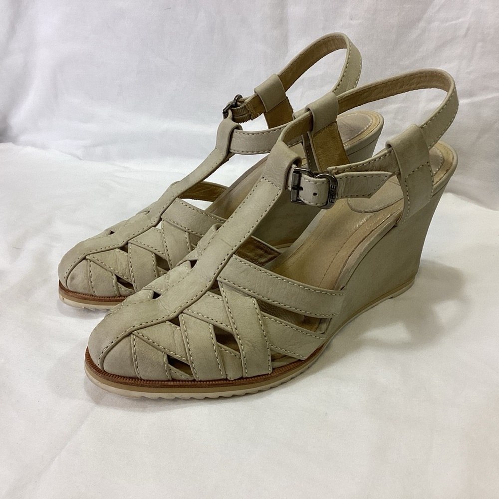 Frye Distressed MAYE T-Strap Woven Wedge Sandals SZ 10 $188